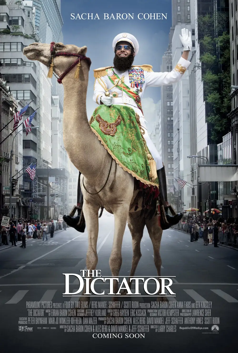 Sacha Baron Cohen in uniform as Admiral General Aladeen.
